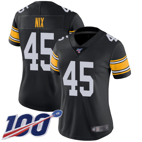 Women Pittsburgh Steelers Football #45 Limited Black Roosevelt Nix Alternate 100th Season Vapor Untouchable Nike NFL Jersey